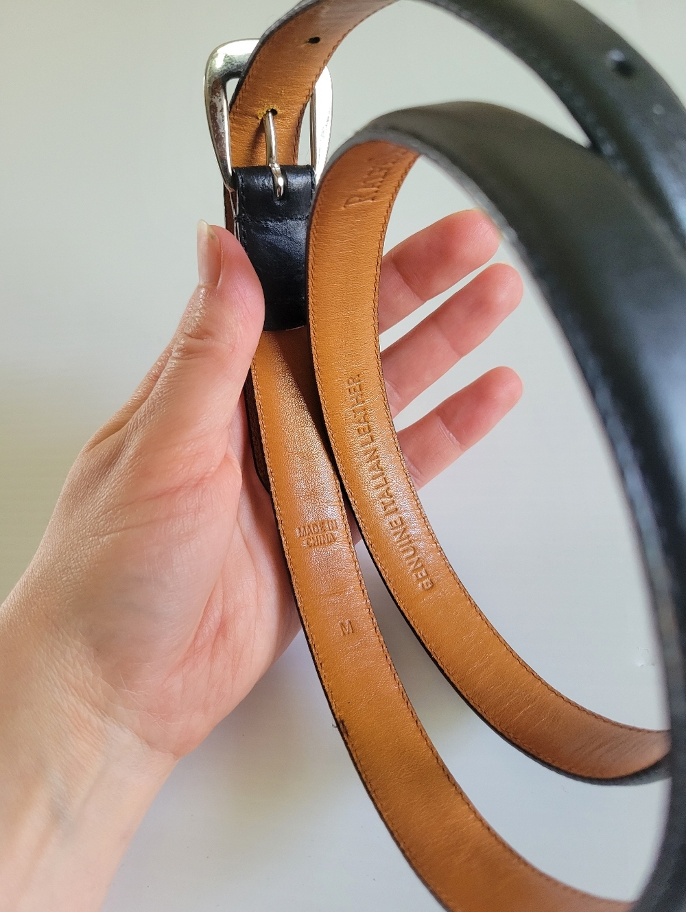 Ralph Lauren Genuine Smooth Leather Thin Belt Size M Silver Hardware Black - Picture 7 of 7